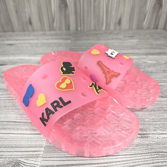 Karl Lagerfeld Paris Thea Fuchsia Pink Translucent Pool Slides-Women's Size8 NEW - Picture 6 of 16